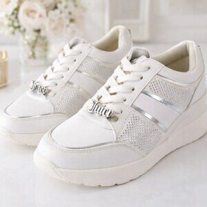 Juicy Couture Sneakers Los Angeles Epoch White Faux Leather Wedge Womens Size 8